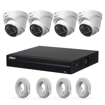 DAHUA IP SET 4MP NVR1104HS-P-S3/H + 4 IP ΚΑΜΕΡΕΣ T1E40-A 2.8mm Turret με μικρόφωνο P/N: NVR1104+T1E40A