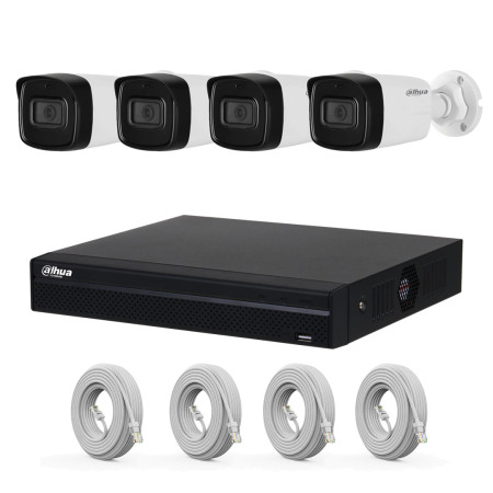 DAHUA IP SET 4MP NVR1104HS-P-S3/H + 4 IP ΚΑΜΕΡΕΣ B1E40-A 2.8mm Bullet με μικρόφωνο P/N: NVR1104+B1E40A